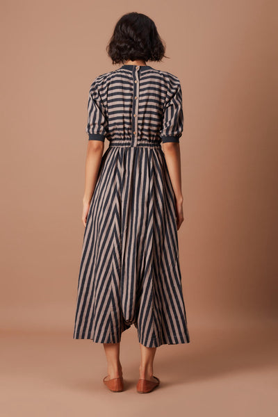 Grey and Charcoal Striped Mati Sphara Jumpsuit Fashion Mati