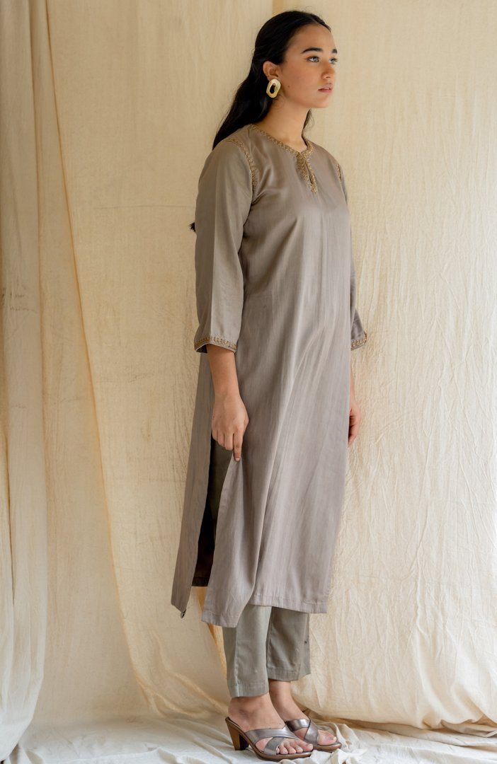 Grey Seedh Kurta Fashion Nirjara