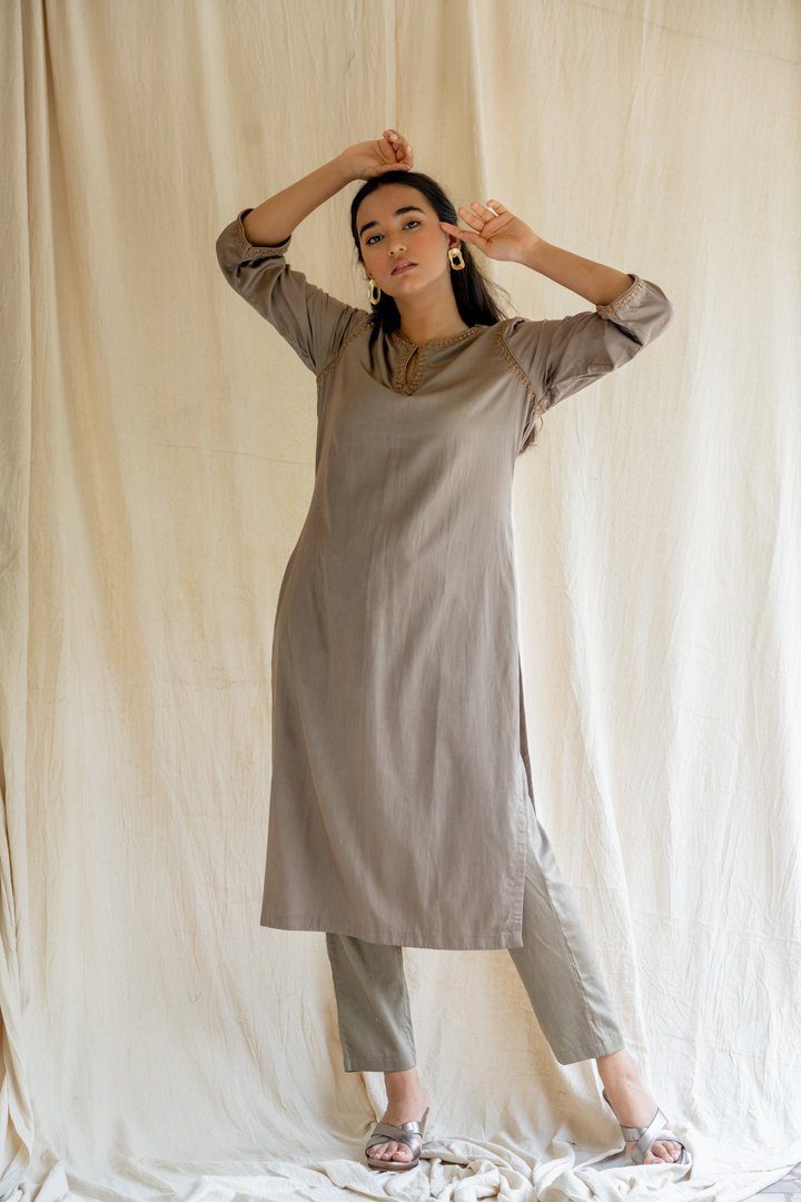 Grey Seedh Kurta Fashion Nirjara