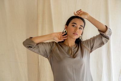 Grey Seedh Kurta Fashion Nirjara