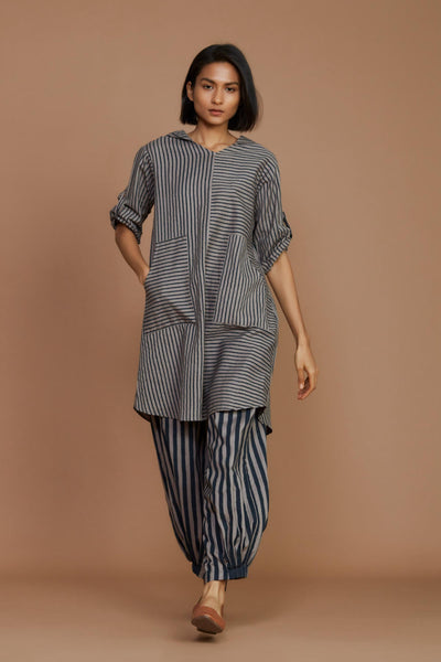 Grey With Charcoal Striped Hooded Co-Ord Set Fashion Mati