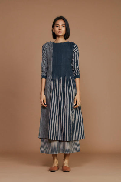 Grey With Charcoal Striped Pleated Co-Ord Set Fashion Mati