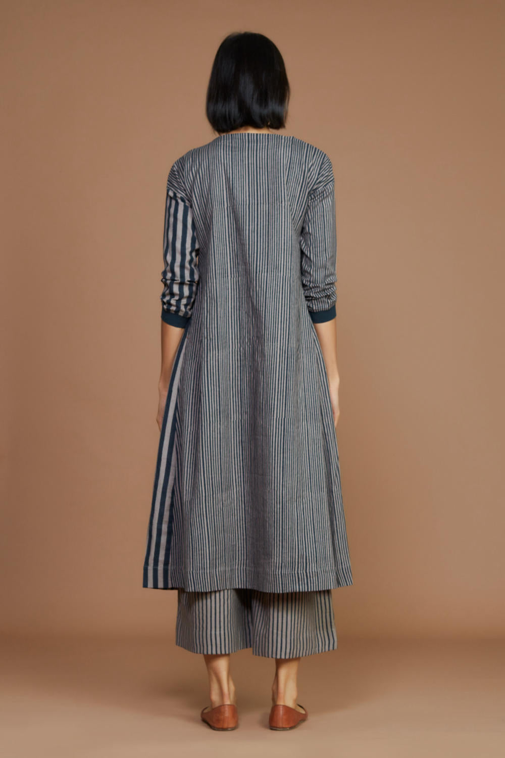 Grey With Charcoal Striped Pleated Co-Ord Set Fashion Mati
