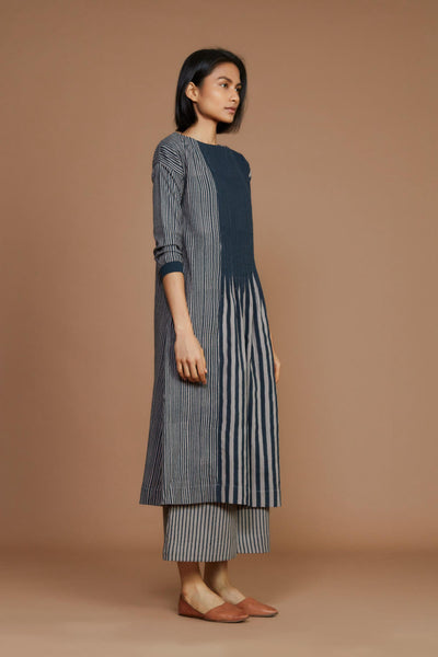 Grey With Charcoal Striped Pleated Co-Ord Set Fashion Mati
