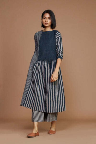 Grey With Charcoal Striped Pleated Co-Ord Set Fashion Mati