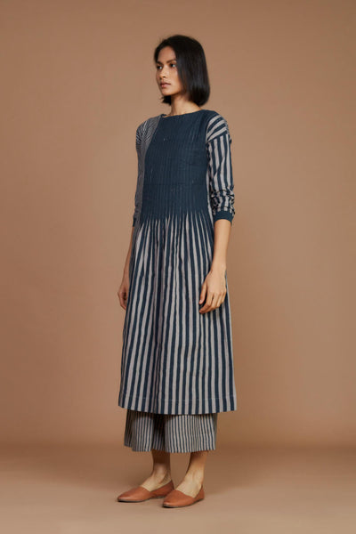 Grey With Charcoal Striped Pleated Co-Ord Set Fashion Mati