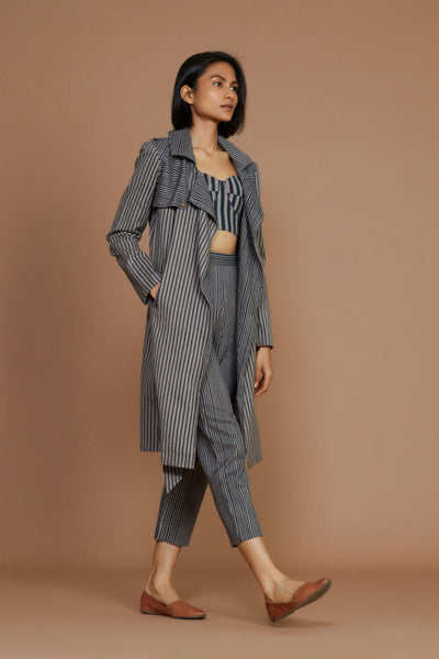 Grey with Charcoal Striped Trench & Corset Co-Ord Set Fashion Mati