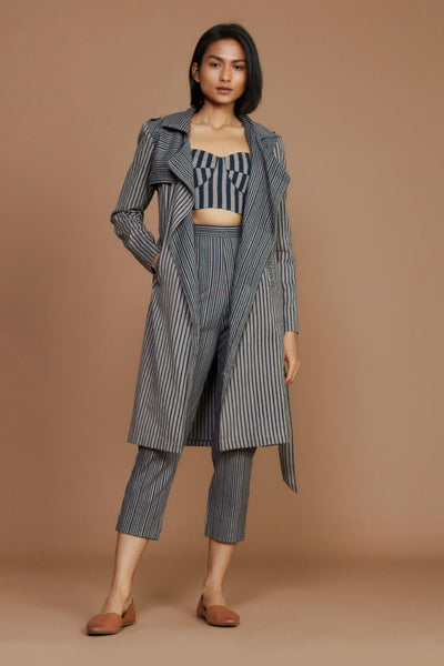 Grey with Charcoal Striped Trench & Corset Co-Ord Set Fashion Mati