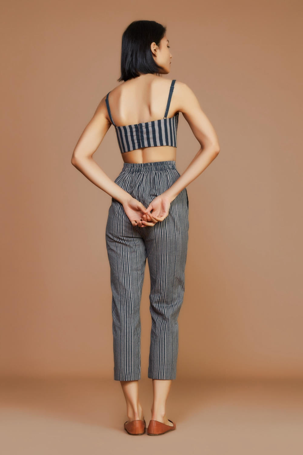 Grey with Charcoal Striped Trench & Corset Co-Ord Set Fashion Mati
