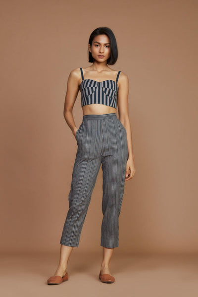 Grey with Charcoal Striped Trench & Corset Co-Ord Set Fashion Mati