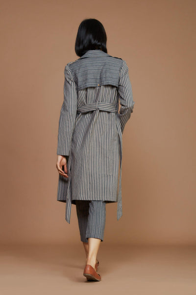 Grey with Charcoal Striped Trench & Corset Co-Ord Set Fashion Mati