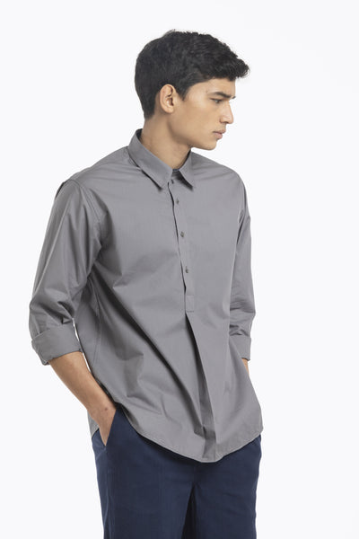 HALF PLACKET SHIRT-GREY Men THREE Men 