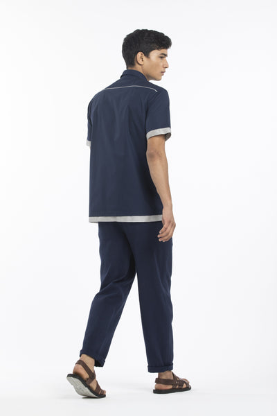 HALF SLEEVE SHIRT-NAVY Men THREE Men 
