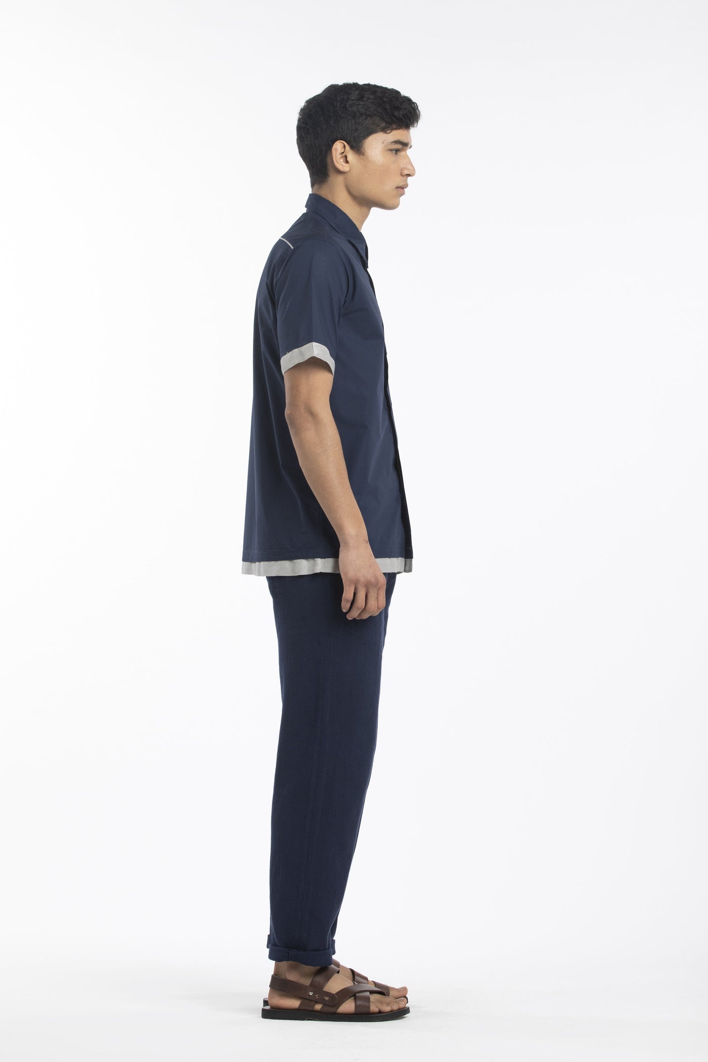 HALF SLEEVE SHIRT-NAVY Men THREE Men 