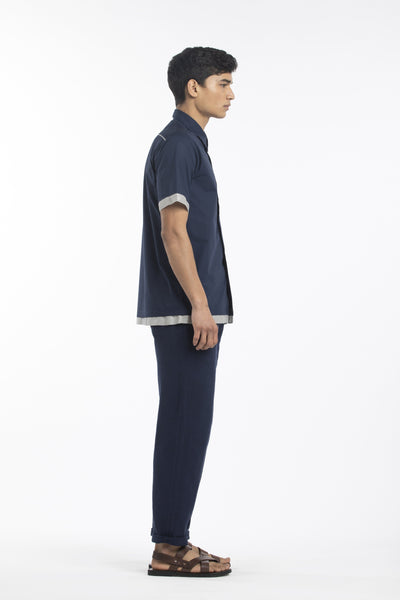 HALF SLEEVE SHIRT-NAVY Men THREE Men 