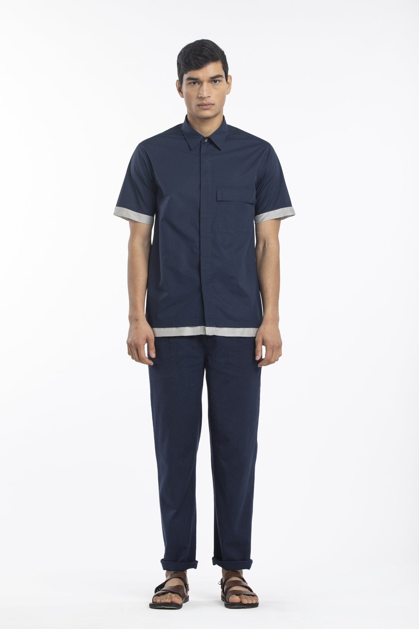 HALF SLEEVE SHIRT-NAVY Men THREE Men 