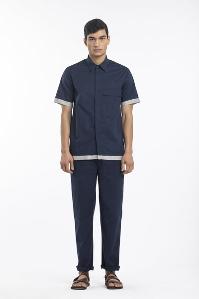 HALF SLEEVE SHIRT-NAVY Men THREE Men 