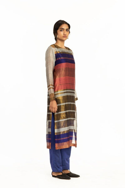 Handoven Pink Blue Engineered Sheer Straight Kurta Fashion Akaaro