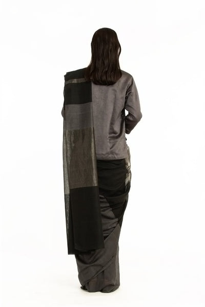 Handwovem Grey Black Engineered Cotton Saree Fashion Akaaro
