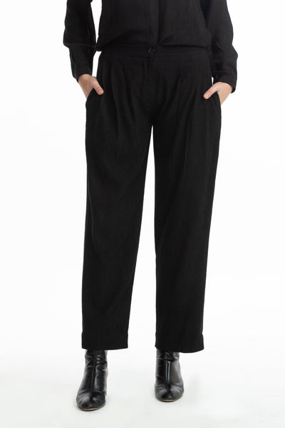 Handwoven Balck Pintuck Panelled Trousers Fashion Akaaro