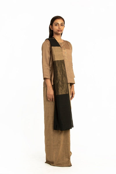 Handwoven Beige Brown Engineered Cotton Saree Fashion Akaaro
