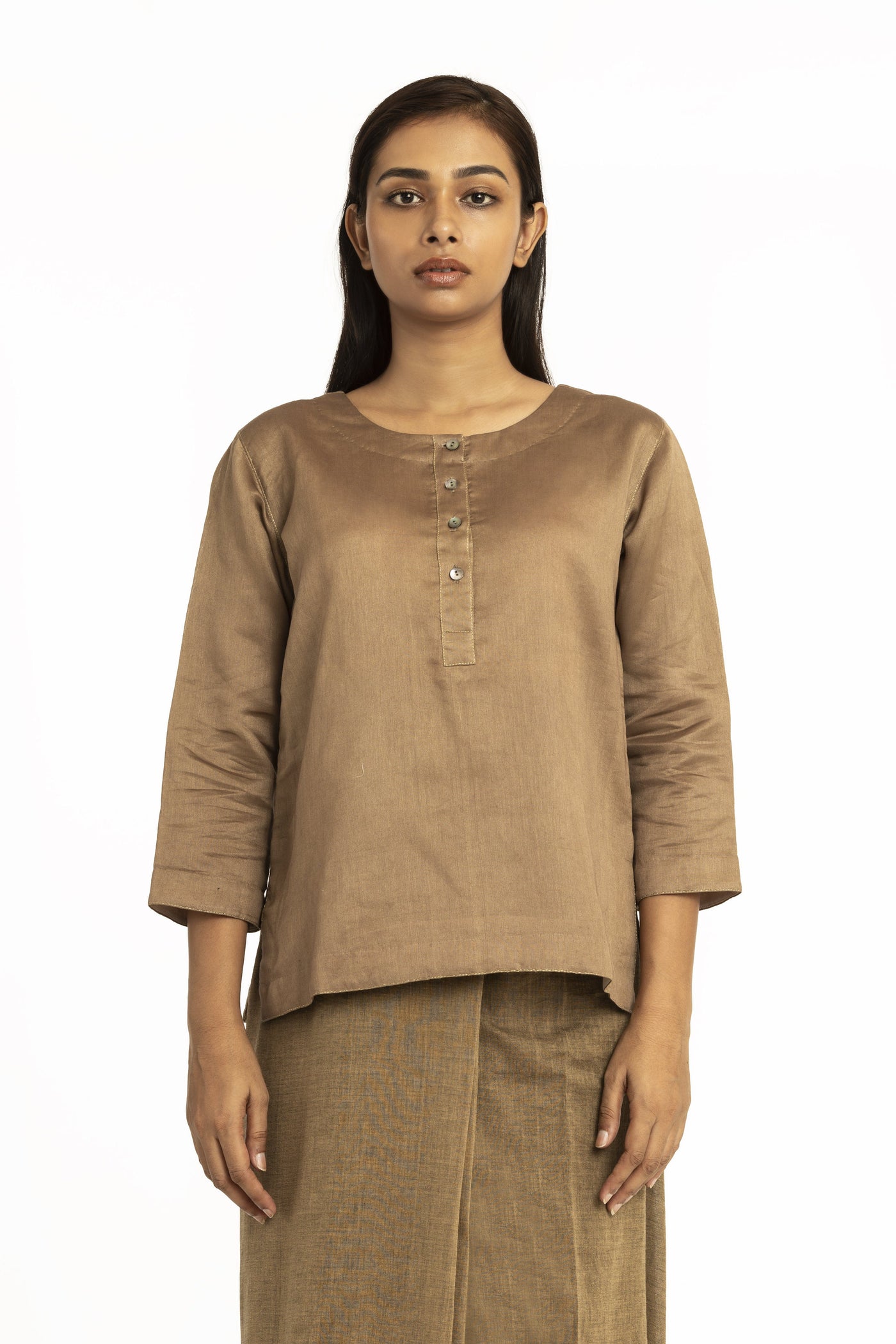 Handwoven Beige Short Placket Kameez Blouse Fashion Akaaro 