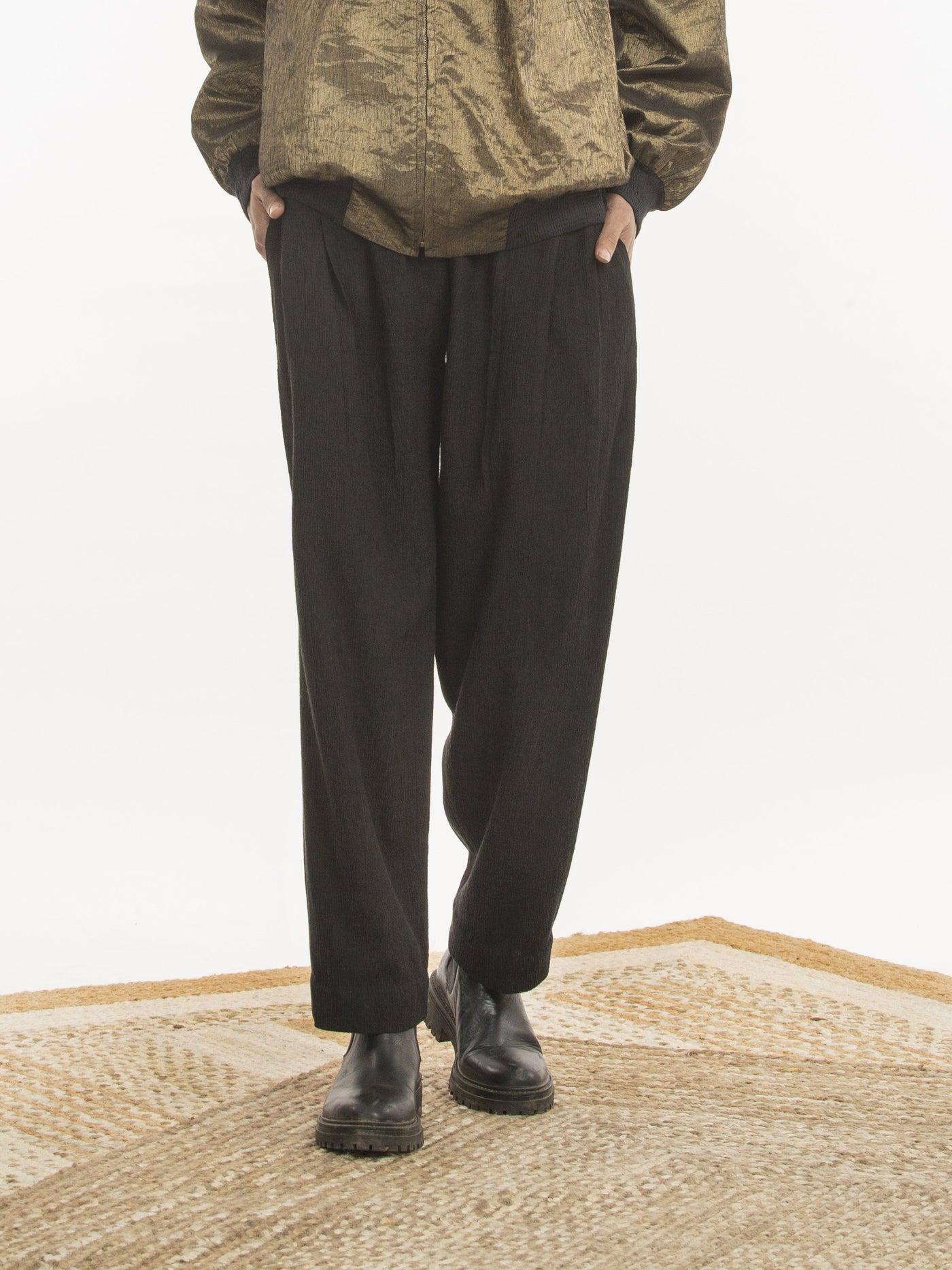 Handwoven Black Cotton Bamboo Trouser Men Akaaro Men 