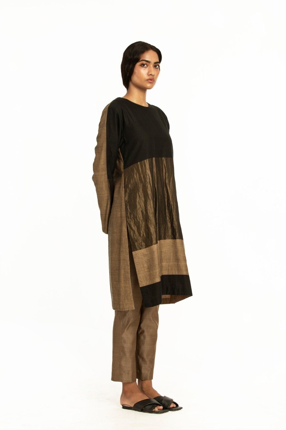 Handwoven Black Gold Engineered Straight Kurta Fashion Akaaro 