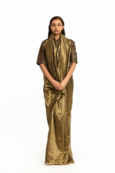 Handwoven Black Gold Metallic Chevron Saree Fashion Akaaro