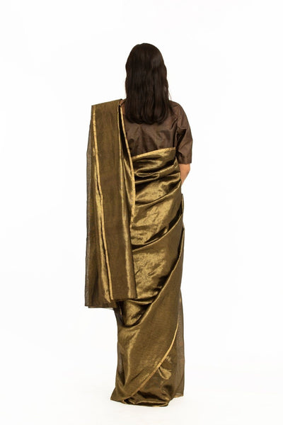 Handwoven Black Gold Metallic Chevron Saree Fashion Akaaro