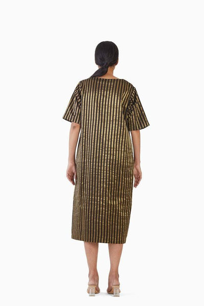Handwoven Black Gold Striped Metallic Dress Fashion Akaaro 