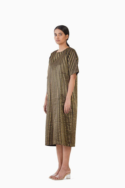 Handwoven Black Gold Striped Metallic Dress Fashion Akaaro