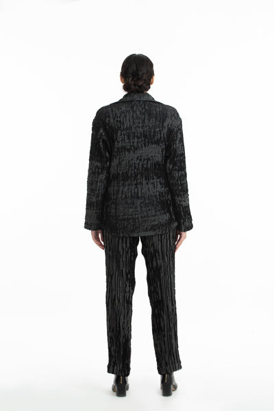 Handwoven Black Grey Merino Wool Collared jacket Fashion Akaaro