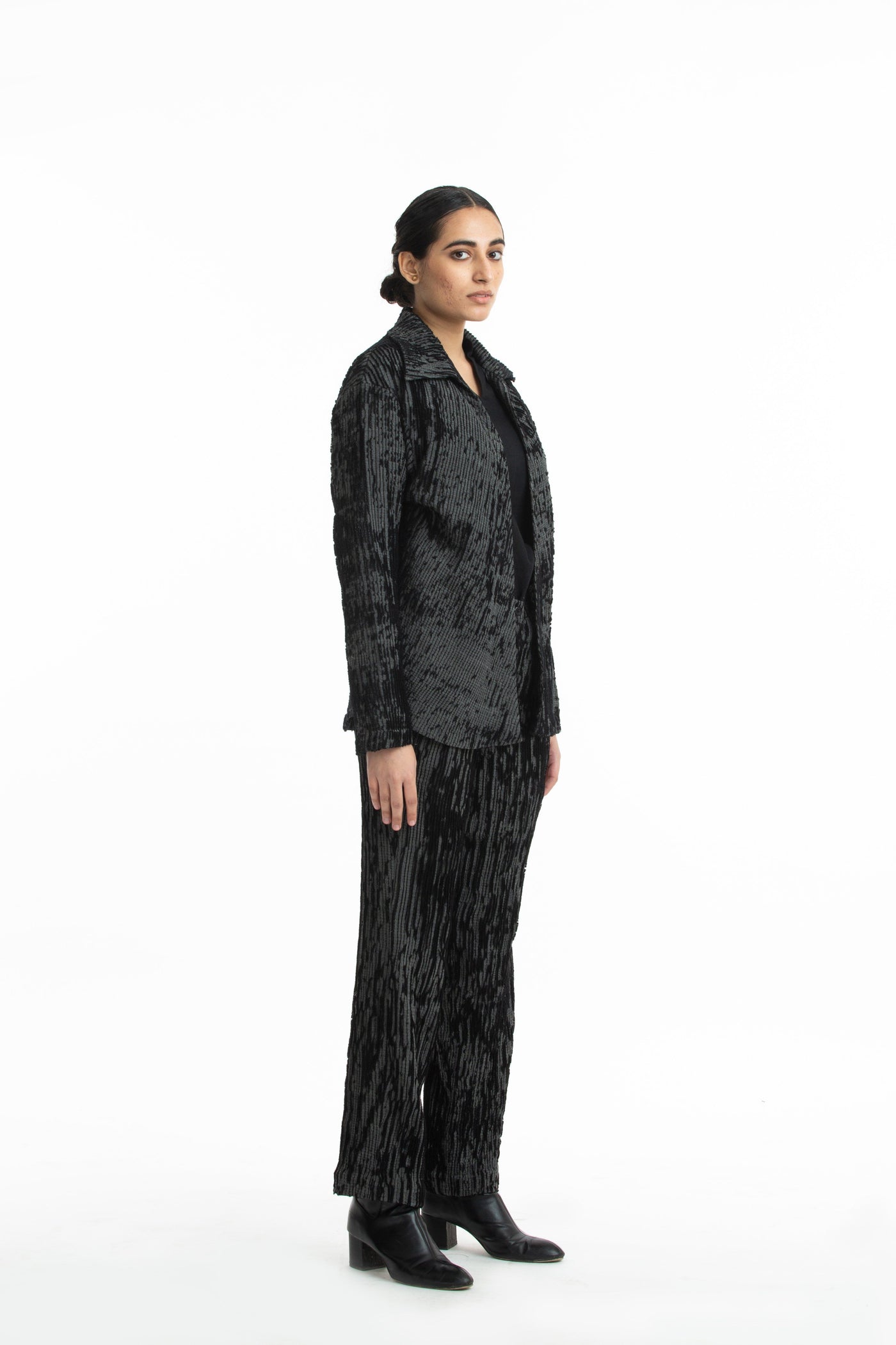 Handwoven Black Grey Merino Wool Collared jacket Fashion Akaaro 