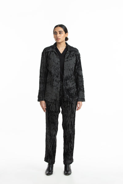 Handwoven Black Grey Merino Wool Collared jacket Fashion Akaaro