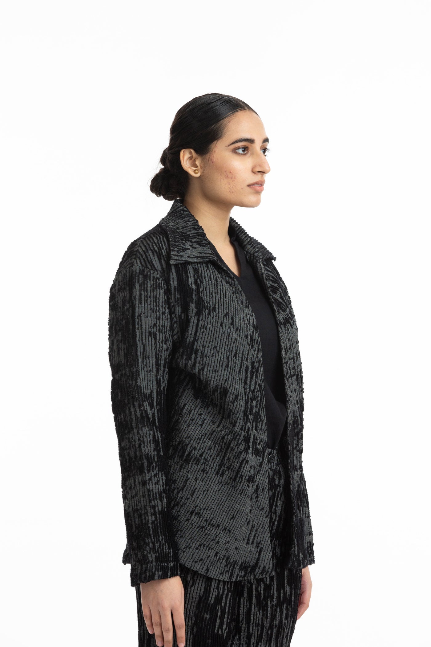 Handwoven Black Grey Merino Wool Collared jacket Fashion Akaaro