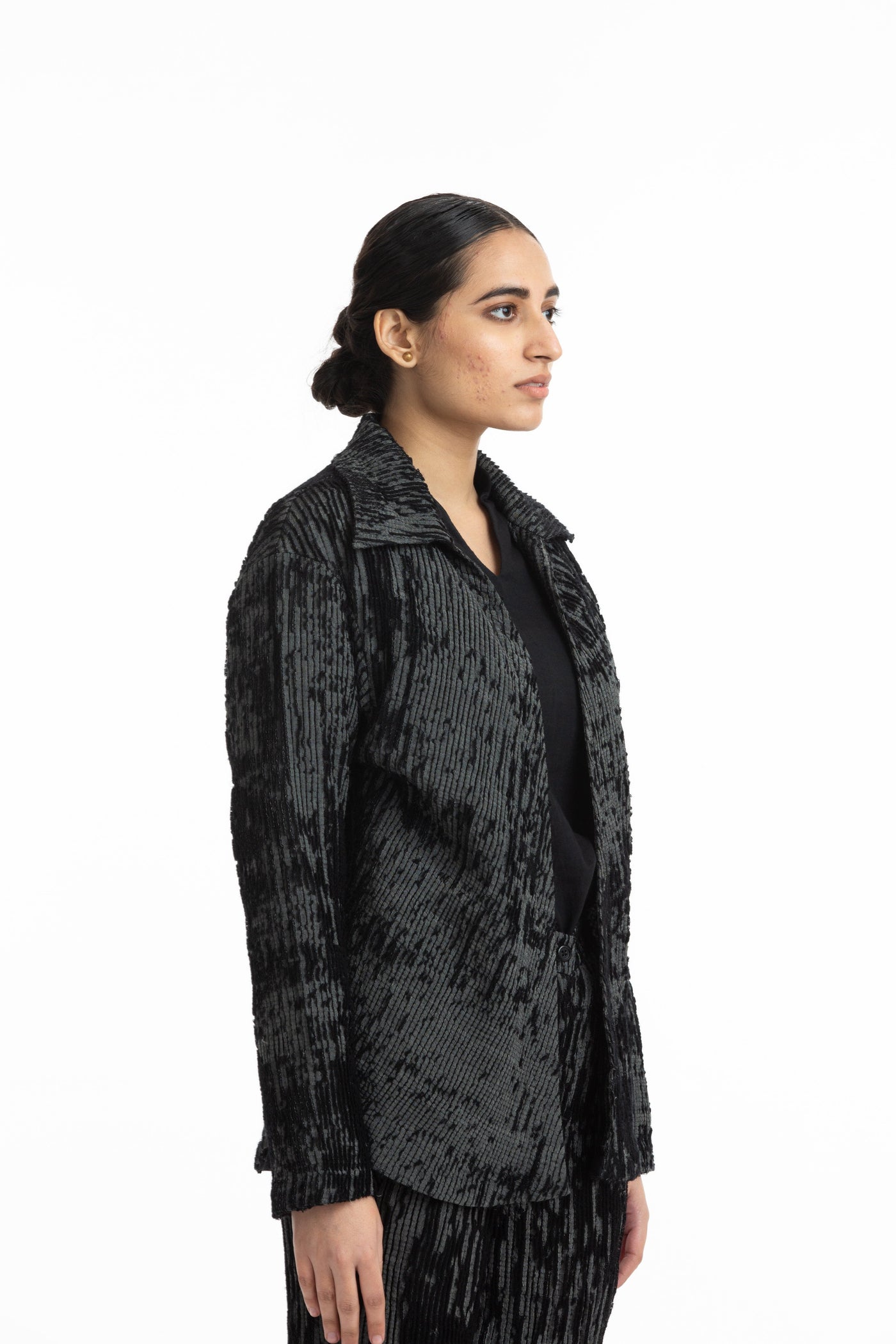Handwoven Black Grey Merino Wool Collared jacket Fashion Akaaro 
