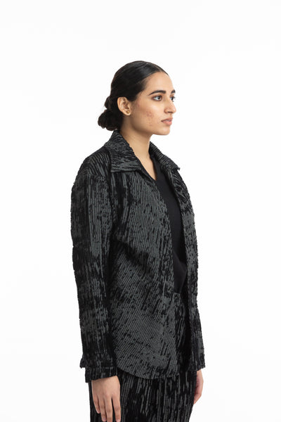 Handwoven Black Grey Merino Wool Collared jacket Fashion Akaaro
