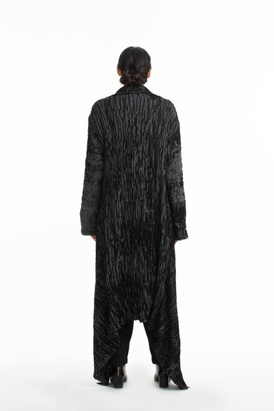 Handwoven Black Grey Merino Wool Long Coat Fashion Akaaro
