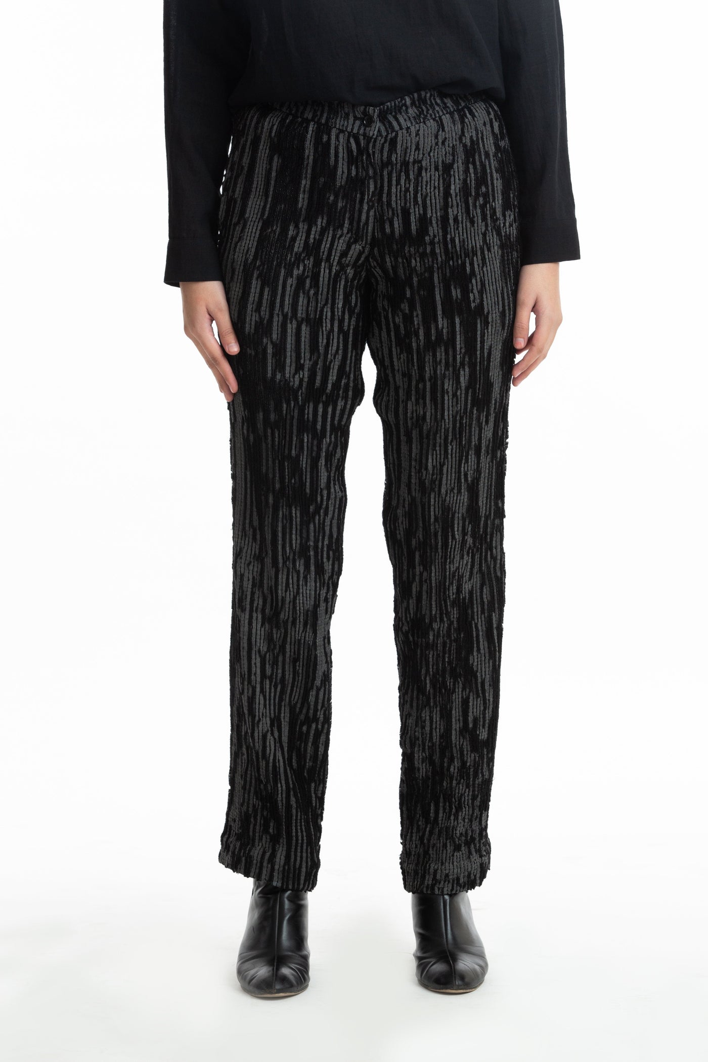 Handwoven Black Grey Merino Wool Straight Trouser Fashion Akaaro