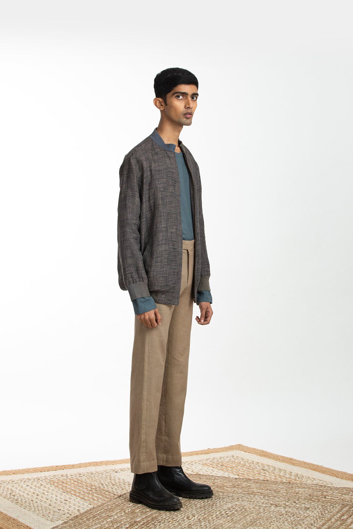 Handwoven Black Ikat Bomber Jacket Men Akaaro Men 