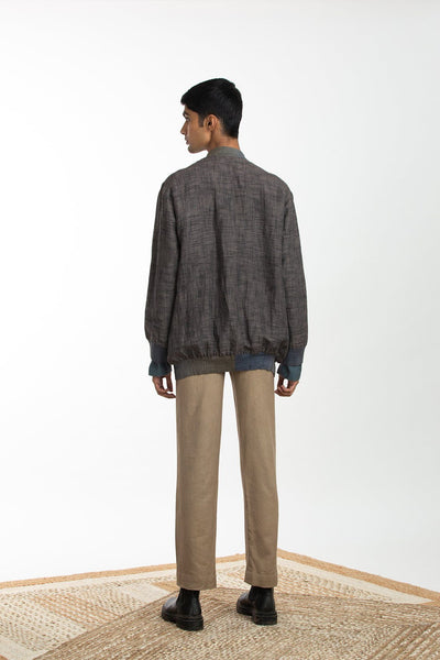 Handwoven Black Ikat Bomber Jacket Men Akaaro Men 