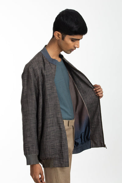 Handwoven Black Ikat Bomber Jacket Men Akaaro Men 
