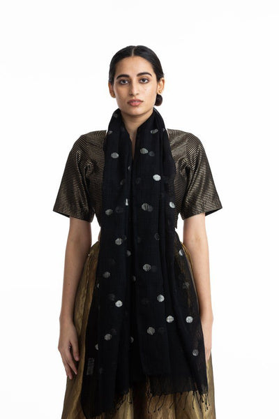 Handwoven Black Jamdani Cotton Silk Scarf Fashion Akaaro