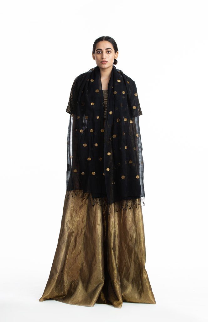 Handwoven Black Jamdani Cotton Silk Scarf Fashion Akaaro