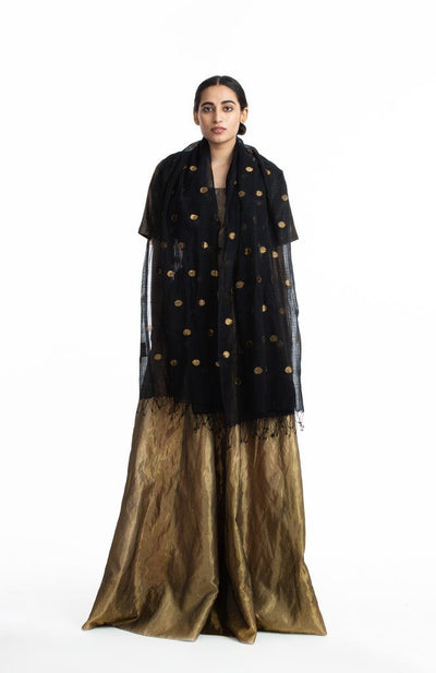 Handwoven Black Jamdani Cotton Silk Scarf Fashion Akaaro