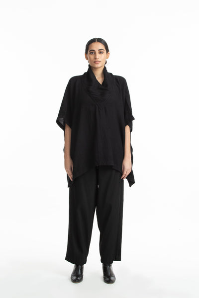 Handwoven Black Marino Wool Cape Fashion Akaaro