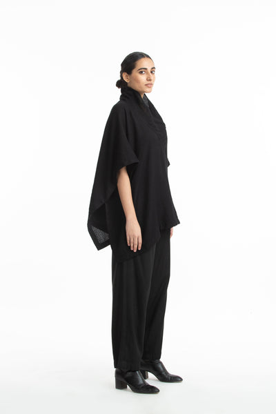 Handwoven Black Marino Wool Cape Fashion Akaaro