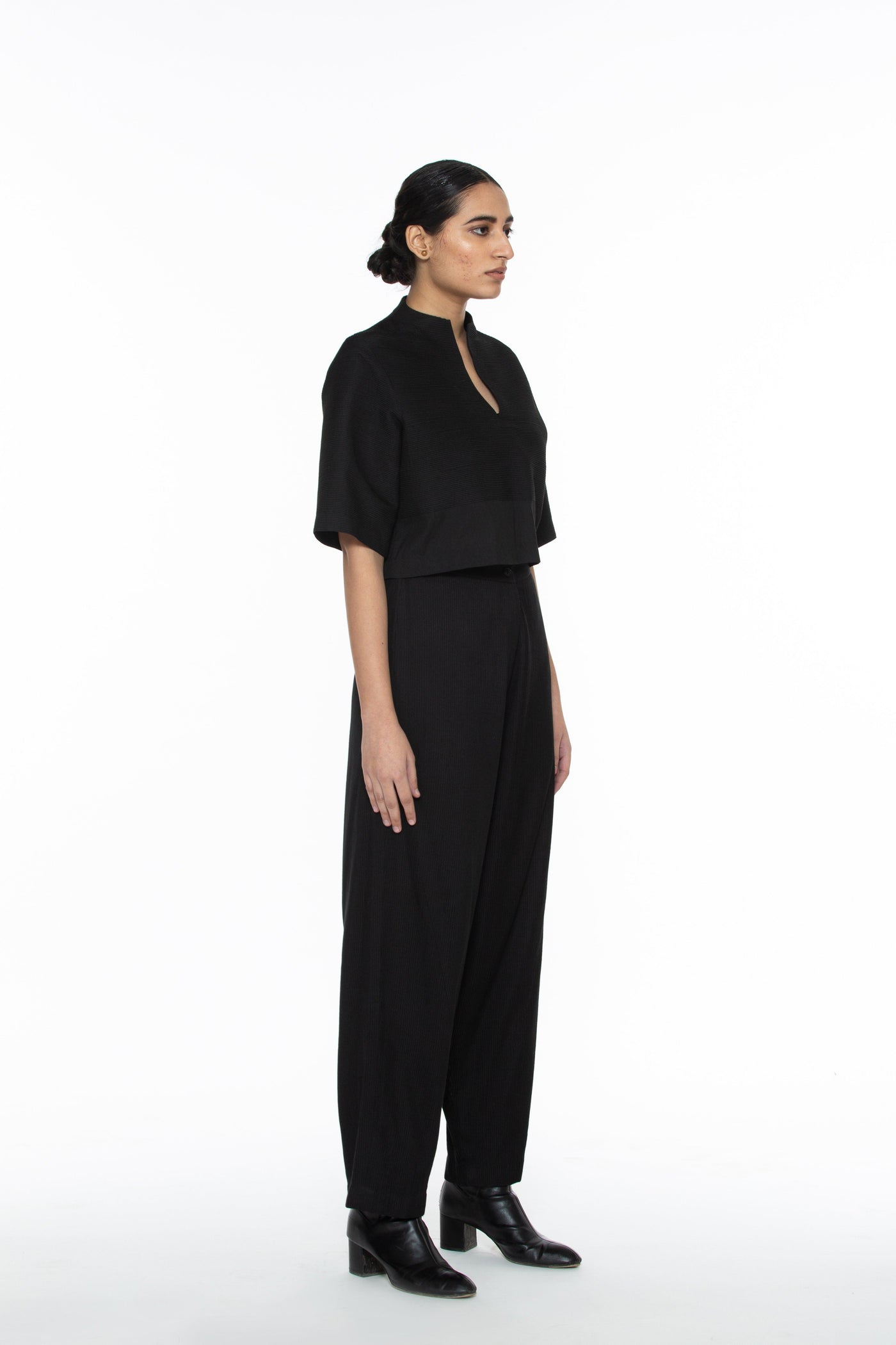 Handwoven Black Pintuck Top Fashion Akaaro