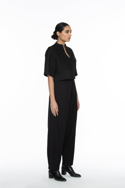 Handwoven Black Pintuck Top Fashion Akaaro